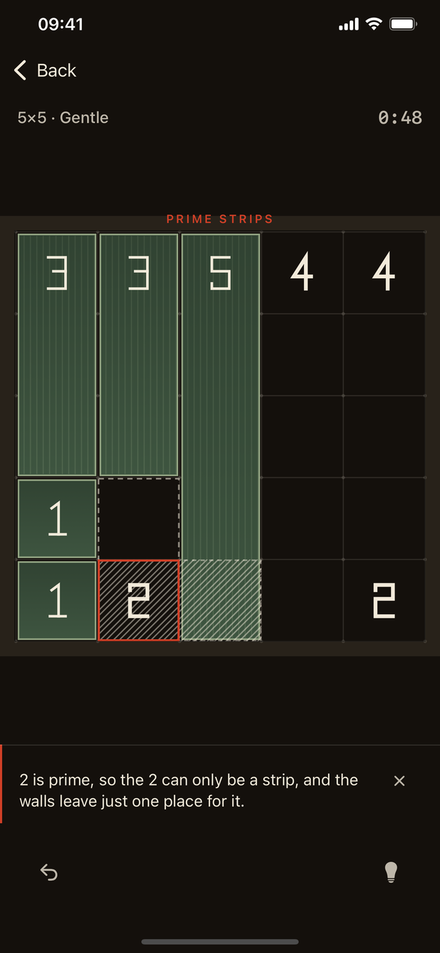 The app drawing an argument: candidate rectangles ghosted, dead ones hatched out, and the technique lettered above the board.
