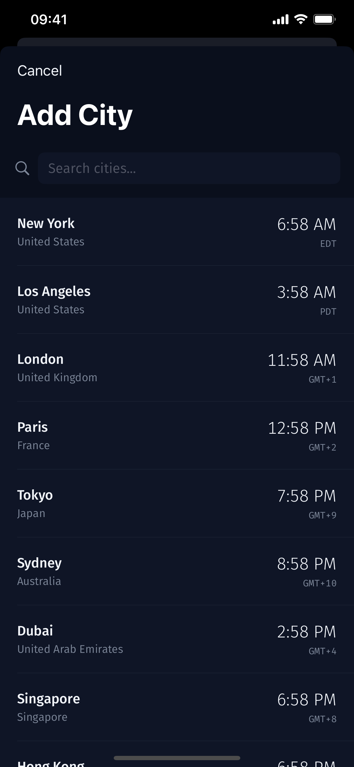 Add city search sheet